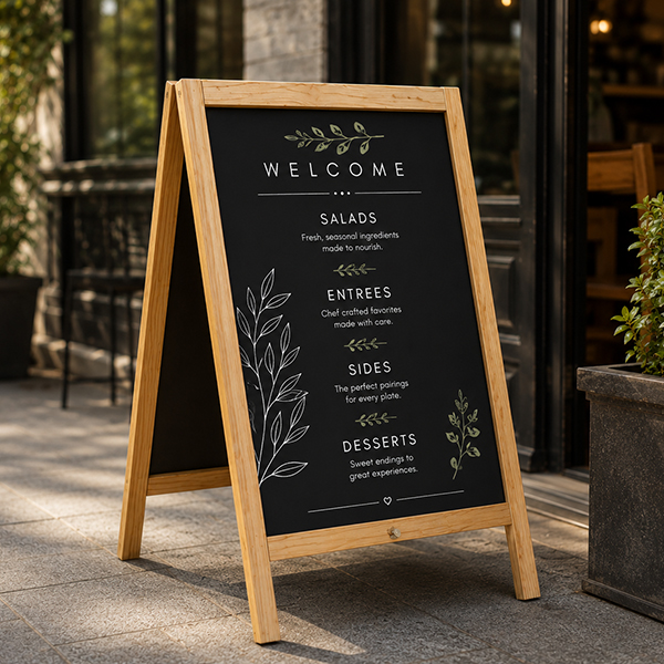 Wooden menu chalkboard