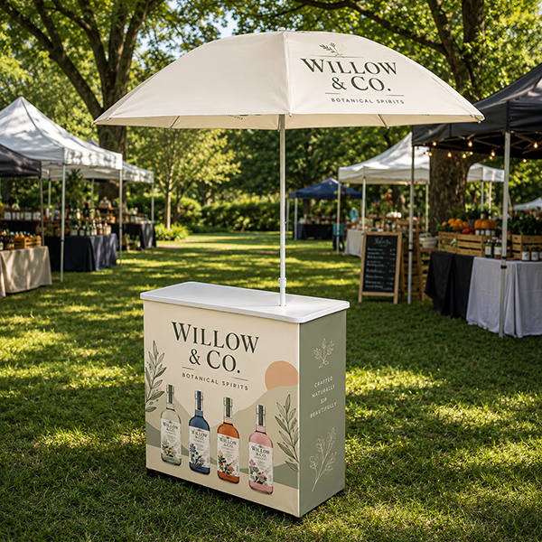 Vendor promo table with Umbrella